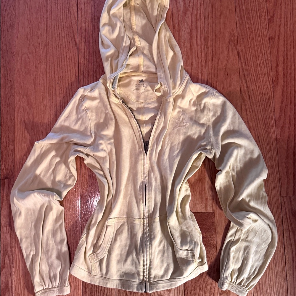 Aerie Light Yellow Zip-Up Hoodie